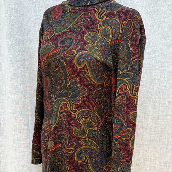Ralph Lauren vtg blue label paisley long sleeve knitted wool turtleneck dress - Picture 5 of 9